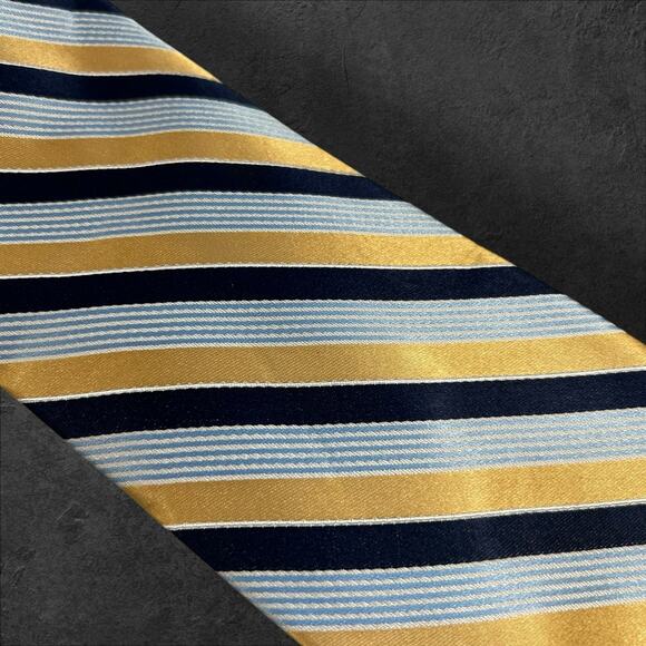 Nautica Men's Gold + Blue Striped 100% Silk Professional Tie - Picture 2 of 3